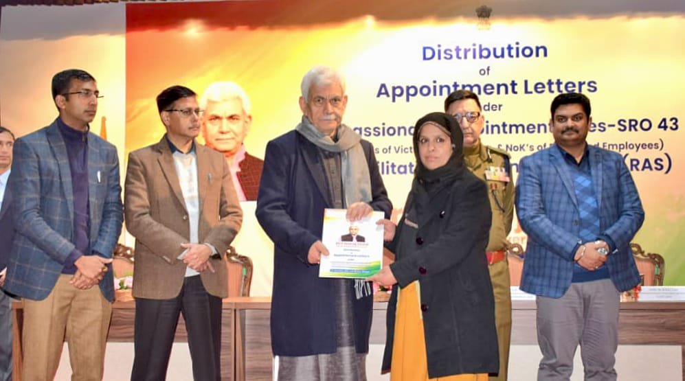 “Tribute to their sacrifice”: LG Manoj Sinha hands over job letters to terror victim families in Srinagar