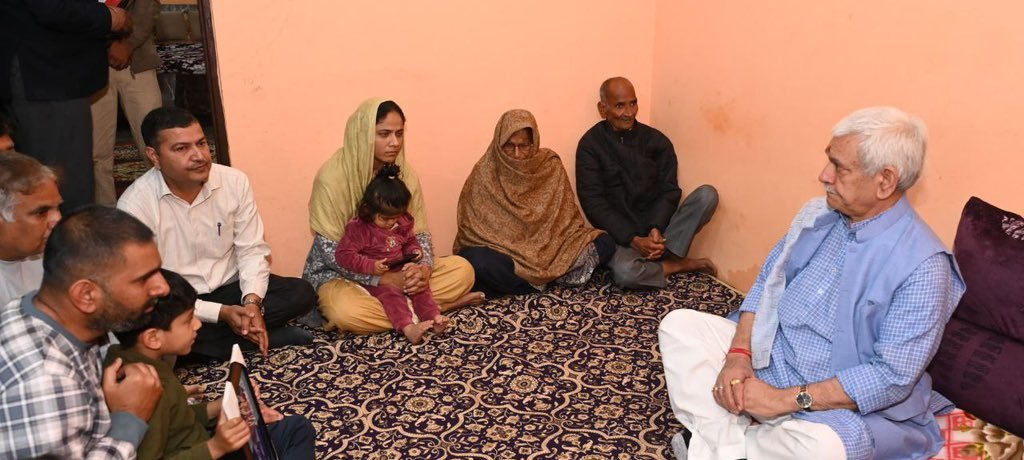 J&K LG Manoj Sinha visits SSF Personnel Sunny Salgotra’s Family