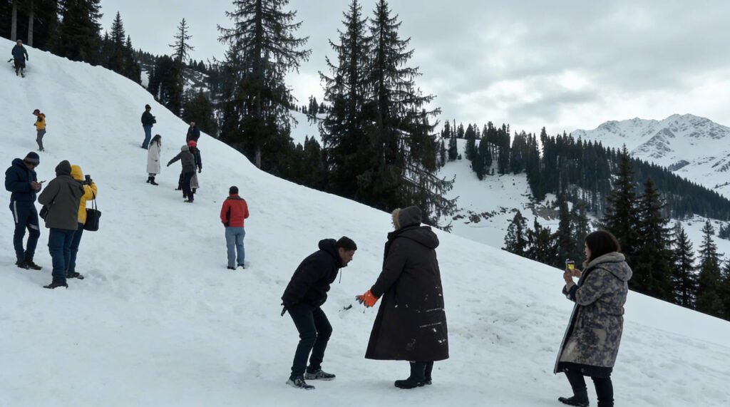 Fresh snowfall draws tourists to Guldanda meadows