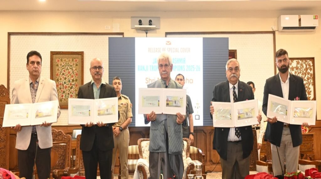 LG Manoj Sinha releases special postal cover on J&K Ranji Trophy Champions 2025–26
