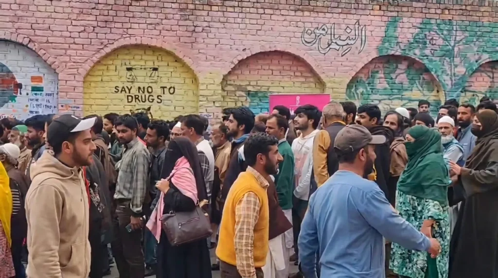People gather at bus stand Shopian to attend Anti-Drug Padyatra led by LG Manoj Sinha