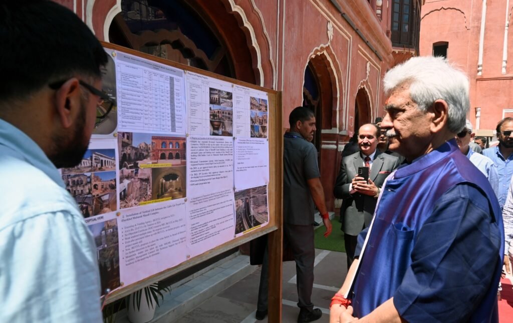 LG Manoj Sinha reviews heritage restoration projects at Mubarak Mandi complex