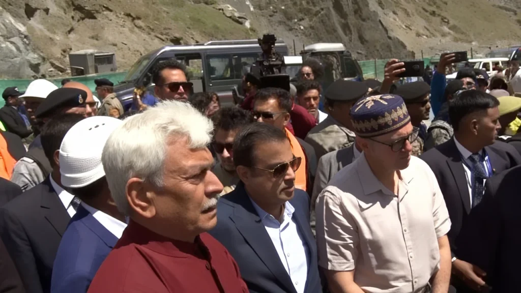 Union Minister Nitin Gadkari , LG Manoj Sinha and CM Omar Abdullah attend Zojila Tunnel breakthrough ceremony