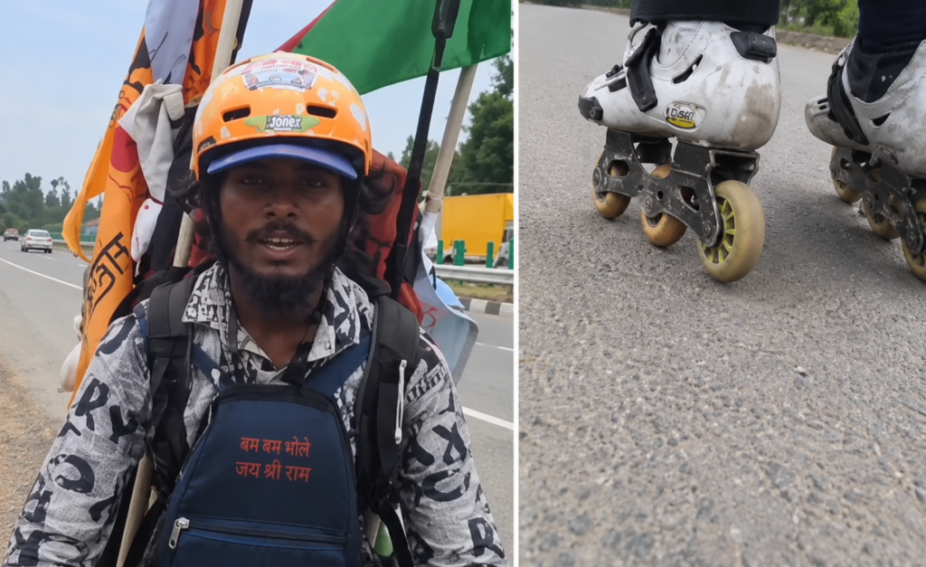Uttar Pradesh youth reaches Qazigund after skating across 14 states for Amarnath Yatra
