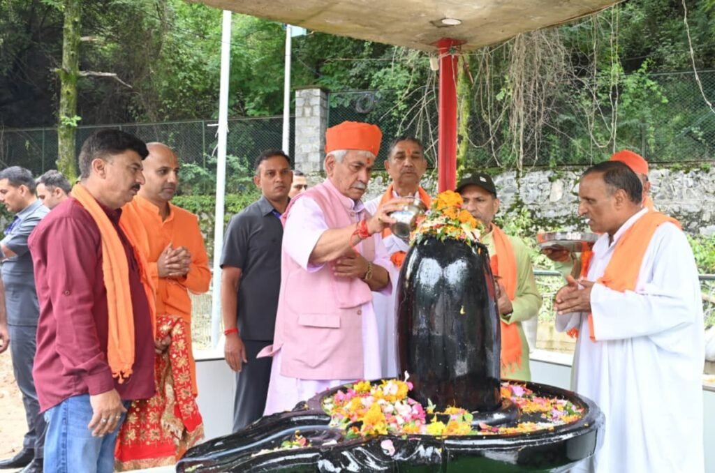 J&K LG Manoj Sinha pays obeisance at Mata Sidh Lakshmi Shrine during Harbah Festival in Anantnag