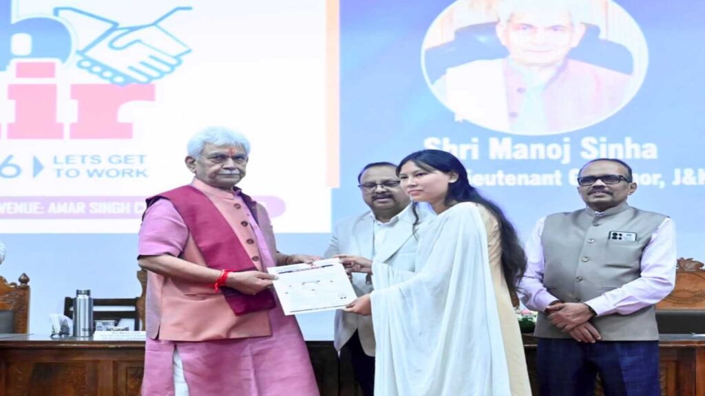 LG Manoj Sinha addresses 77th State-Level Mega Job Fair in Srinagar, highlights youth empowerment and employment