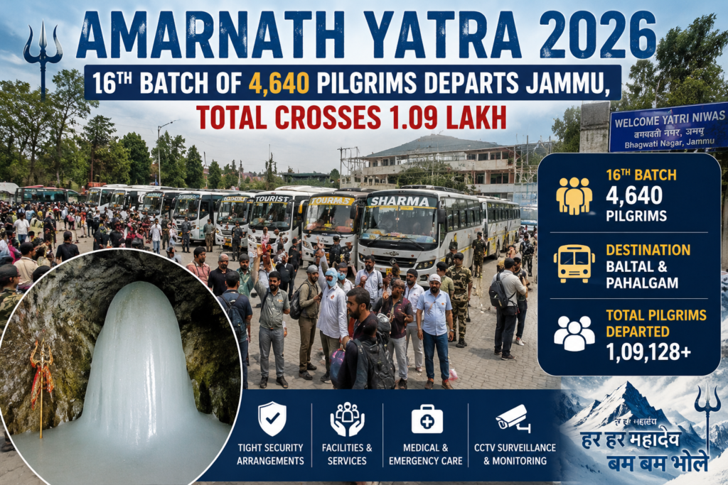 Amarnath Yatra 2026: 16th batch of 4,640 pilgrims departs Jammu, total crosses 1.09 lakh