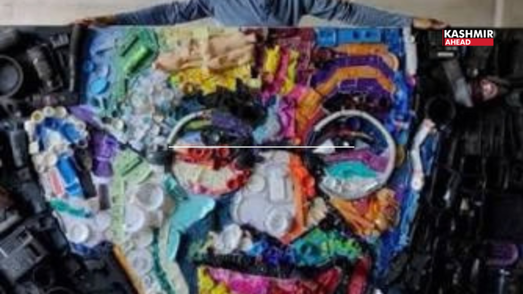 From waste to art: Kulgam artist crafts giant Gandhi portrait from plastic waste