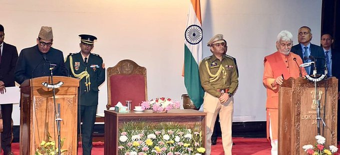 LG Manoj Sinha administers Oath to newly inducted J&K Ministers at Lok Bhavan